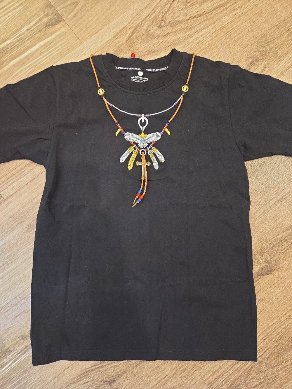 The Clothing Animal T-Shirt w/ Embroidered Feather Motif NwoT